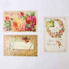 Lot Of 3 Vintage Best Wishes Flowers Postcards 1910s Double Postmarks
