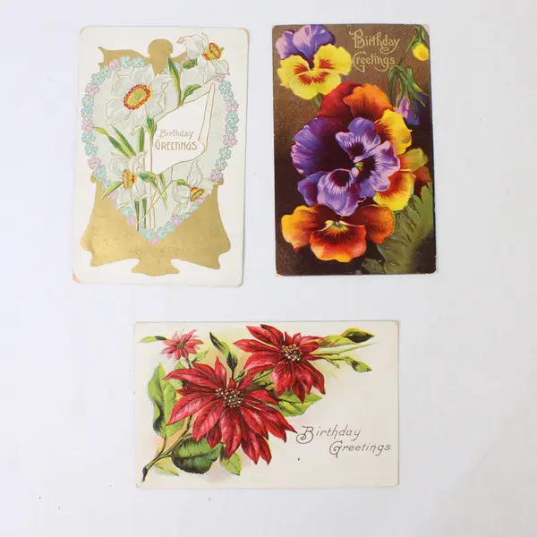 Lot Of 3 Vintage Circa 1910 Birthday Greetings Flowers Postcards