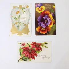 Lot Of 3 Vintage Circa 1910 Birthday Greetings Flowers Postcards