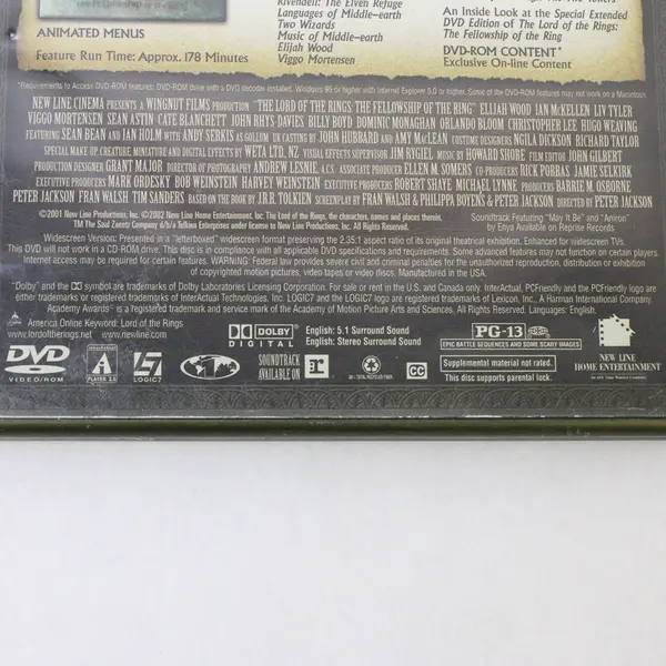 Lord Of The Rings Fellowship Of The Ring DVD 2001