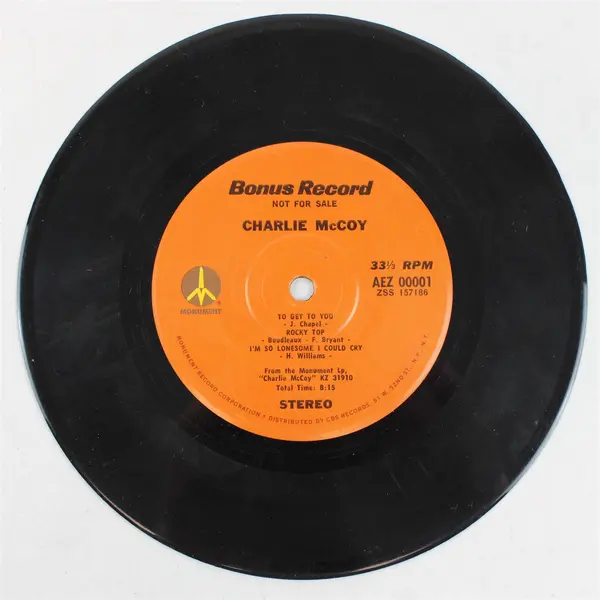 Charlie McCoy Bonus Record 7" Vinyl Record