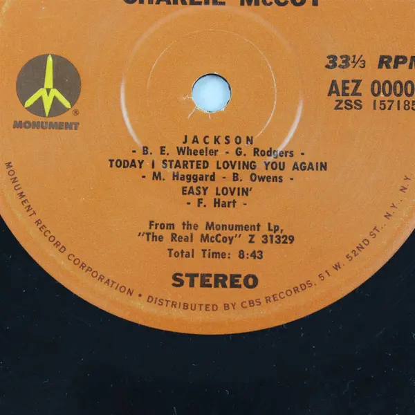 Charlie McCoy Bonus Record 7" Vinyl Record