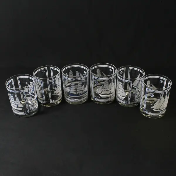 Set of 6 Georges Briard Nautical Sailing Ship Rocks Glasses  