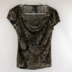 Grace Elements Black and Brown Floral Pattern Beaded Top Women's Medium