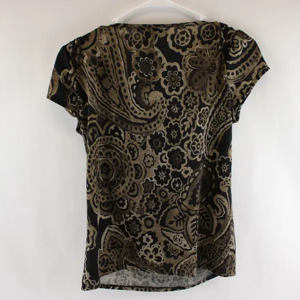 Grace Elements Black and Brown Floral Pattern Beaded Top Women's Medium