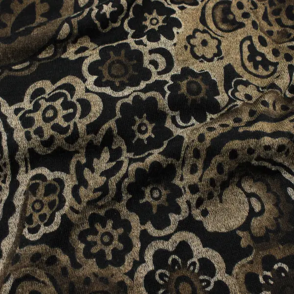 Grace Elements Black and Brown Floral Pattern Beaded Top Women's Medium