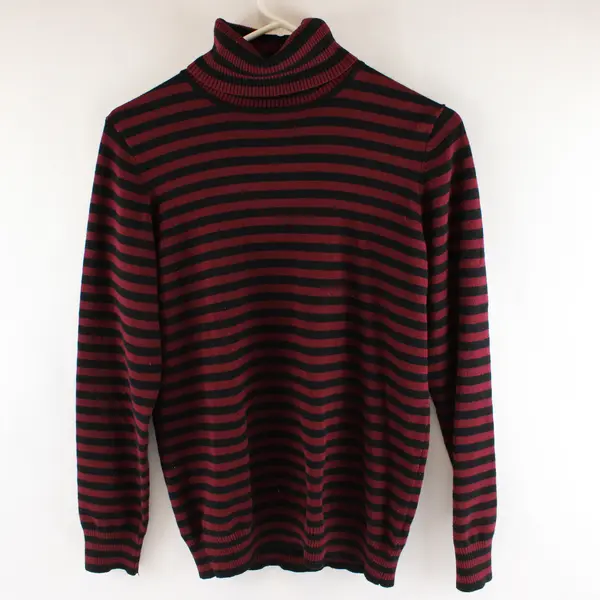  Joseph A. Red and Black Striped Long-Sleeved Turtleneck Women's Medium