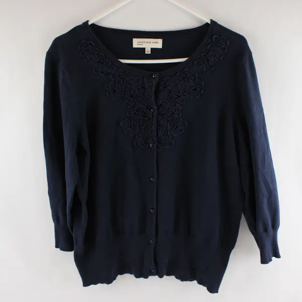 Jones New York Sport Navy Blue Button-Front Cardigan Women's Large