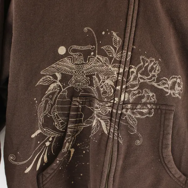 Semper Fidelis Graphic Brown Zip-Up Hoodie Women's Medium