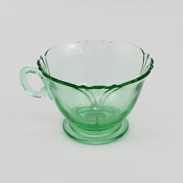 Set of 7 Heisey Moongleam Footed Green Cups With Scalloped Rims