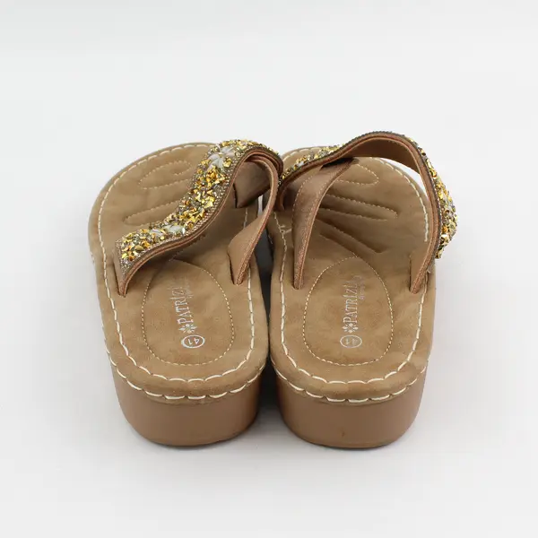 Patrizia By Spring Step Tan Embellished Wedge Flip Flops/Sandals Womens Sz 10.5