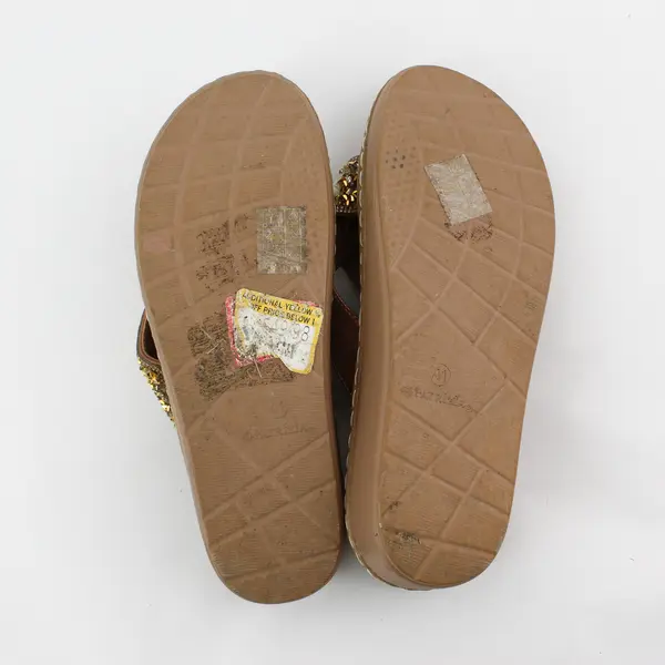 Patrizia By Spring Step Tan Embellished Wedge Flip Flops/Sandals Womens Sz 10.5