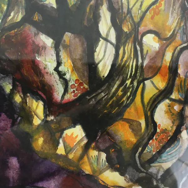 Jungle by Ed Heyde Abstract Watercolor Landscape Framed & Matted 19.5" x 23.5"