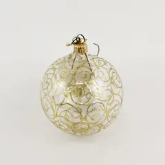 Unbranded Hand Blown Hand Painted Round Clear Glass Hanging Ornament 3.25"