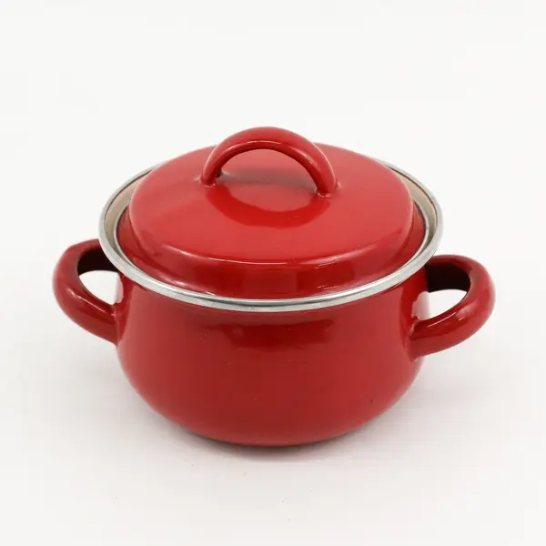 Unbranded/Unmarked Red Enamel Stainless Mini Covered Pot W/ Matching Lid 5"