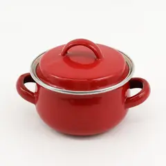 Unbranded/Unmarked Red Enamel Stainless Mini Covered Pot W/ Matching Lid 5"