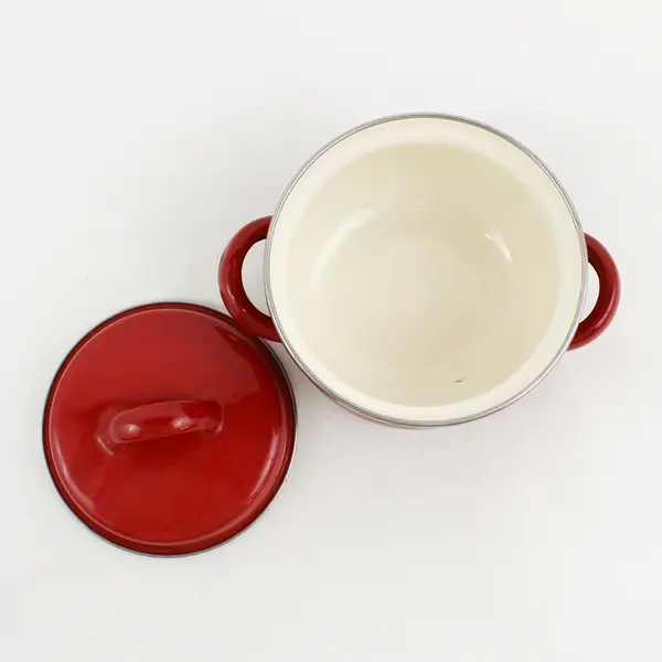 Unbranded/Unmarked Red Enamel Stainless Mini Covered Pot W/ Matching Lid 5"