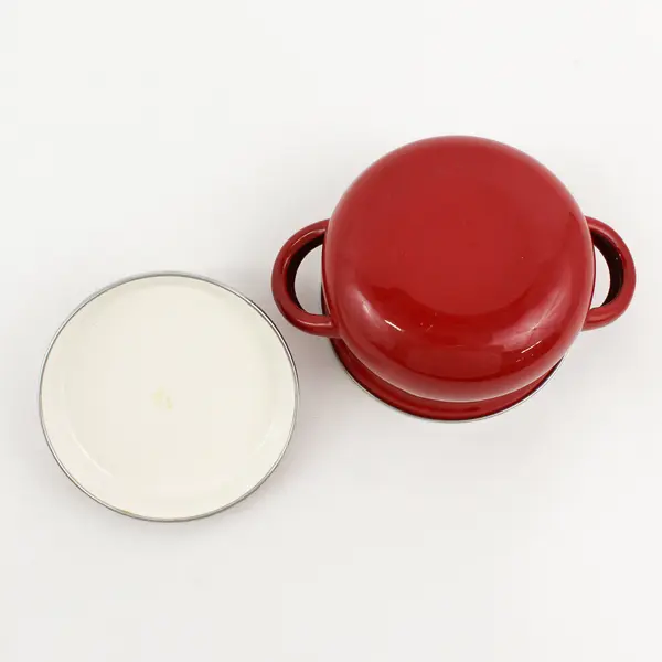 Unbranded/Unmarked Red Enamel Stainless Mini Covered Pot W/ Matching Lid 5"
