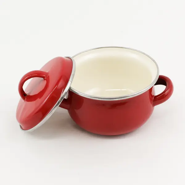 Unbranded/Unmarked Red Enamel Stainless Mini Covered Pot W/ Matching Lid 5"