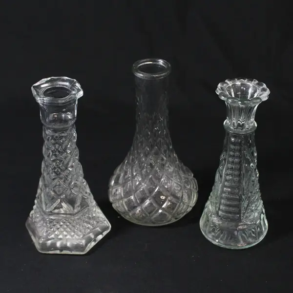 Lot of 3 Unmarked Small Clear Glass Bud Vases