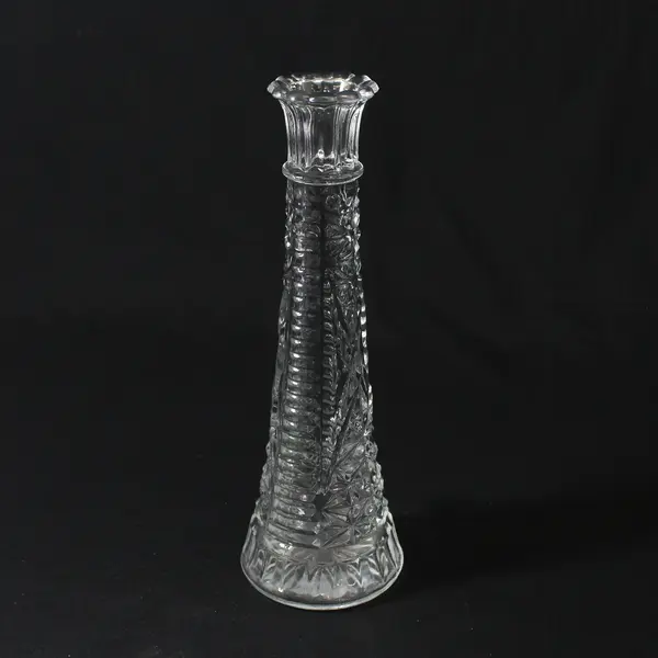 Lot of 3 Tall Clear Glass Vases, Assorted Designs, 9" Tall