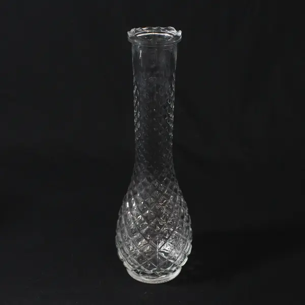 Lot of 3 Tall Clear Glass Vases, Assorted Designs, 9" Tall