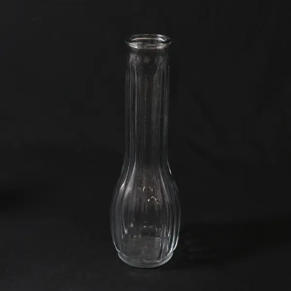 Lot of 3 Tall Clear Glass Vases, Assorted Designs, 9" Tall