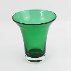 Vintage Green Heavy Bottom Tapered Glass Vase 8.5"
