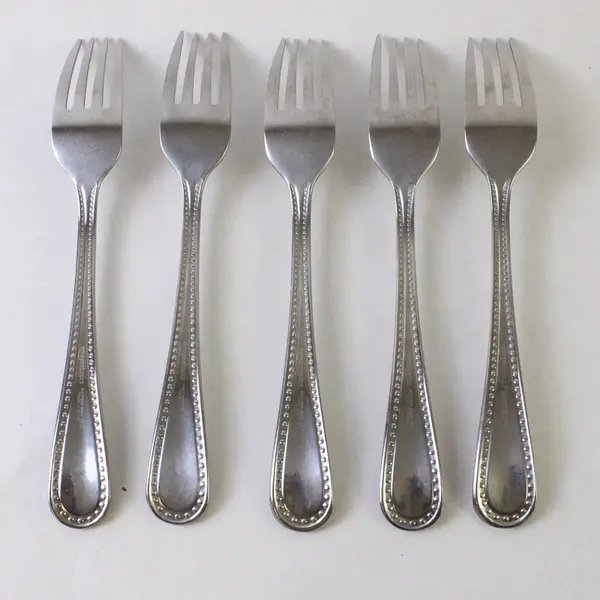 Lot of Five Amazonbasics Beaded Dinner Forks -Pattern Unknown