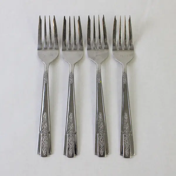 Lot of Four 18/8 Stainless Salad Forks by Pfaltzgraff in the Pattern Hibiscus