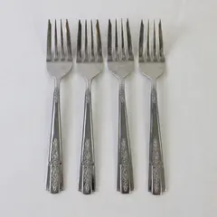 Lot of Four 18/8 Stainless Salad Forks by Pfaltzgraff in the Pattern Hibiscus