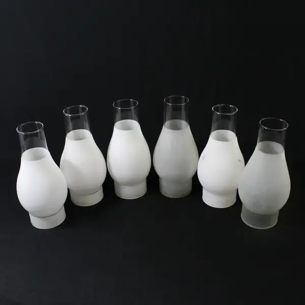 Lot of 6  Angelo Brothers Frosted Glass Oil Lamp Chimneys 9"