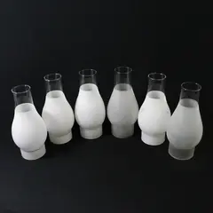 Lot of 6  Angelo Brothers Frosted Glass Oil Lamp Chimneys 9"