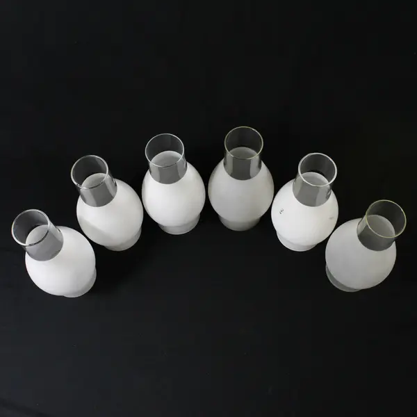 Lot of 6  Angelo Brothers Frosted Glass Oil Lamp Chimneys 9"