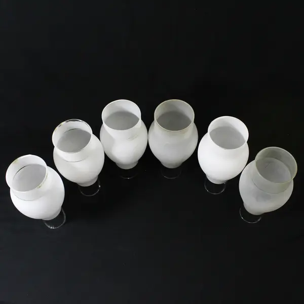 Lot of 6  Angelo Brothers Frosted Glass Oil Lamp Chimneys 9"