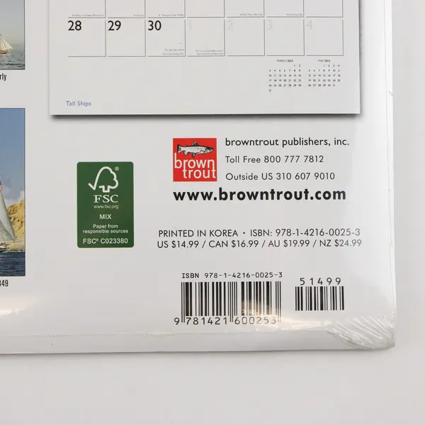 New Sealed 2013 Wall Calendar Titled Tall Ships Published Browntrout Publishers