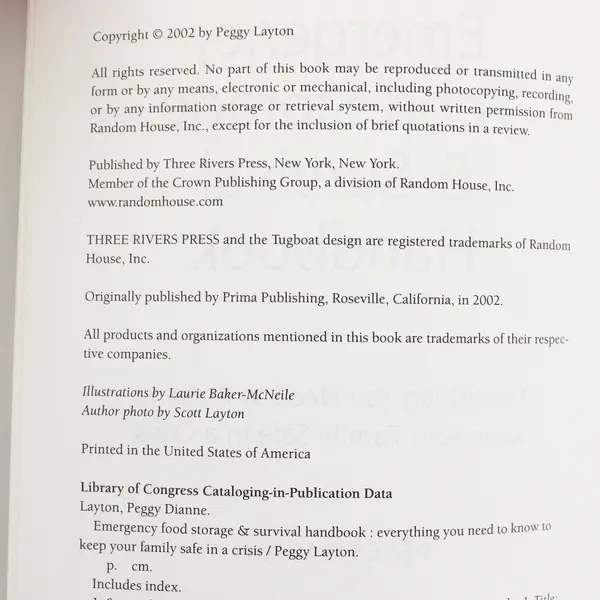 Emergency Food Storage & Survival Handbook Peggy Layton 2002 1st Edition PB