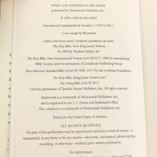 What God Whispers in the Night by Ron Mehl 2000 Hardcover Dust Jacket Good