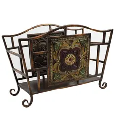 Metal Magazine Holder with Flower Motif