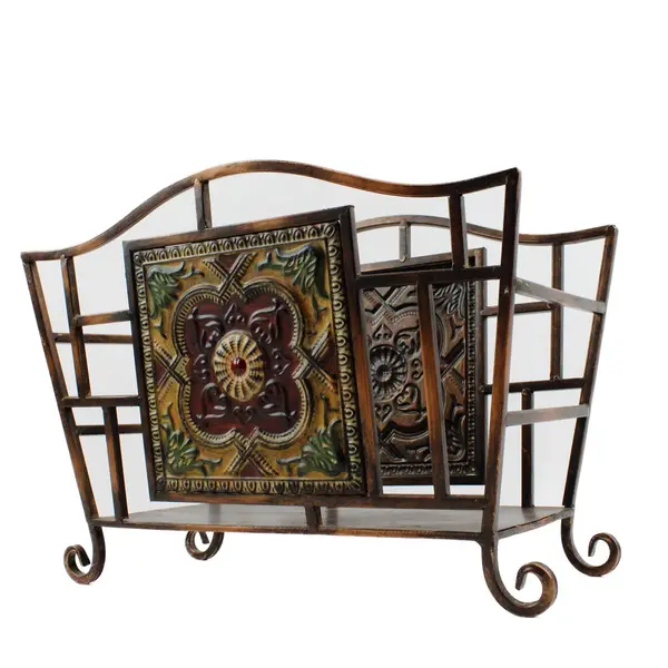 Metal Magazine Holder with Flower Motif