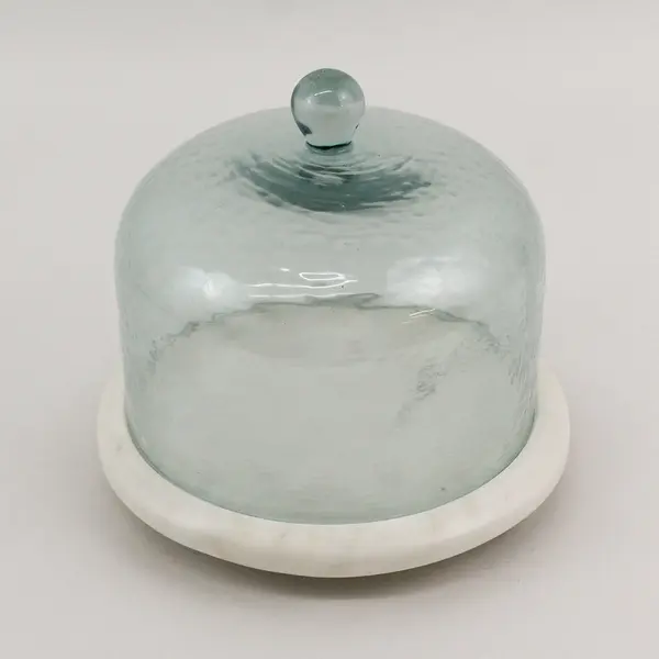 Cloche with Marble Base Glass Dome For Cheese Dessert Butter 7" Diameter