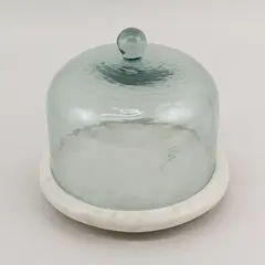 Cloche with Marble Base Glass Dome For Cheese Dessert Butter 7" Diameter