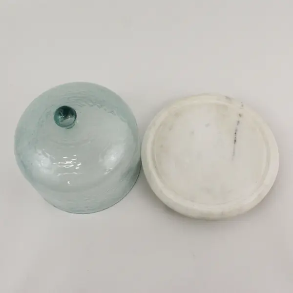 Cloche with Marble Base Glass Dome For Cheese Dessert Butter 7" Diameter