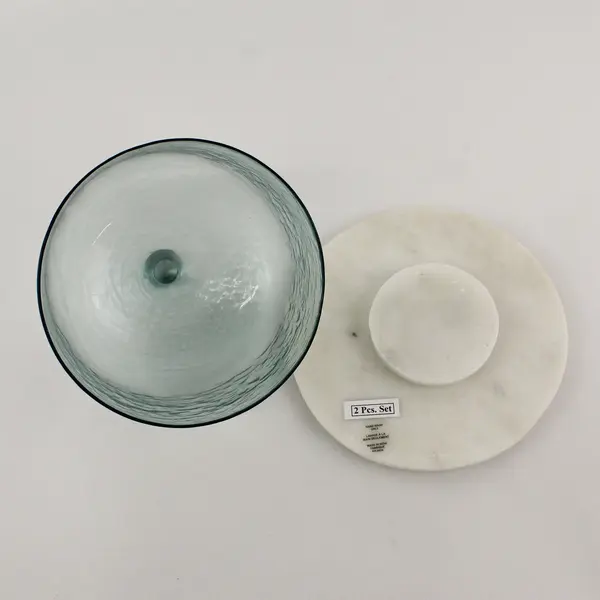 Cloche with Marble Base Glass Dome For Cheese Dessert Butter 7" Diameter