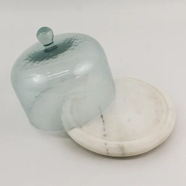 Cloche with Marble Base Glass Dome For Cheese Dessert Butter 7" Diameter