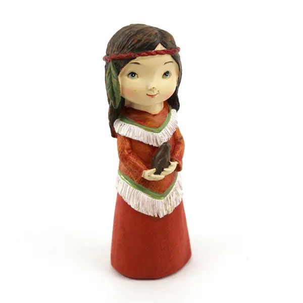 M.D. Native American Girl Holding Bird Autumn Fall Thanksgiving 6” Tall
