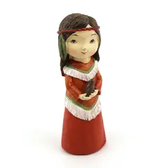 M.D. Native American Girl Holding Bird Autumn Fall Thanksgiving 6” Tall