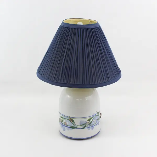 Pottery Jug Table Lamp Gray W/ Blue Flowers Blue Shade 18"