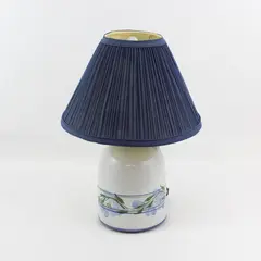 Pottery Jug Table Lamp Gray W/ Blue Flowers Blue Shade 18"