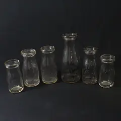 Lot of 6 Vintage Round Dairy Glass Milk Or Cream Bottles 